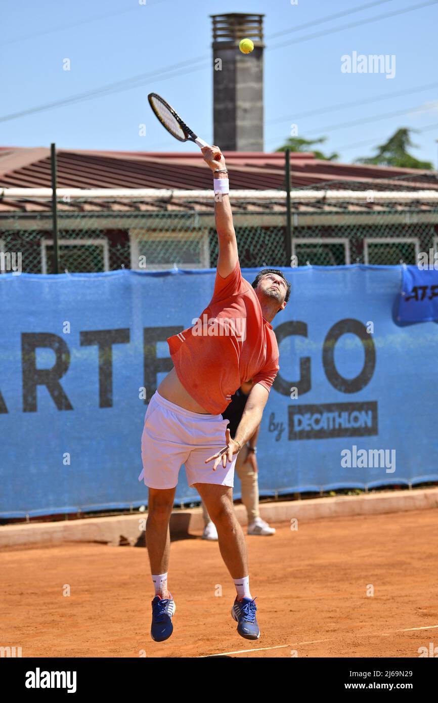 Rome, Italy. 29th Apr, 2022. Quentin Halys (FRA) during the quarter-finals  at the ATP Challenger Roma Open 2022, tennis tournament on April 29, 2022  at Garden Tennis Club in Rome, Italy Credit: