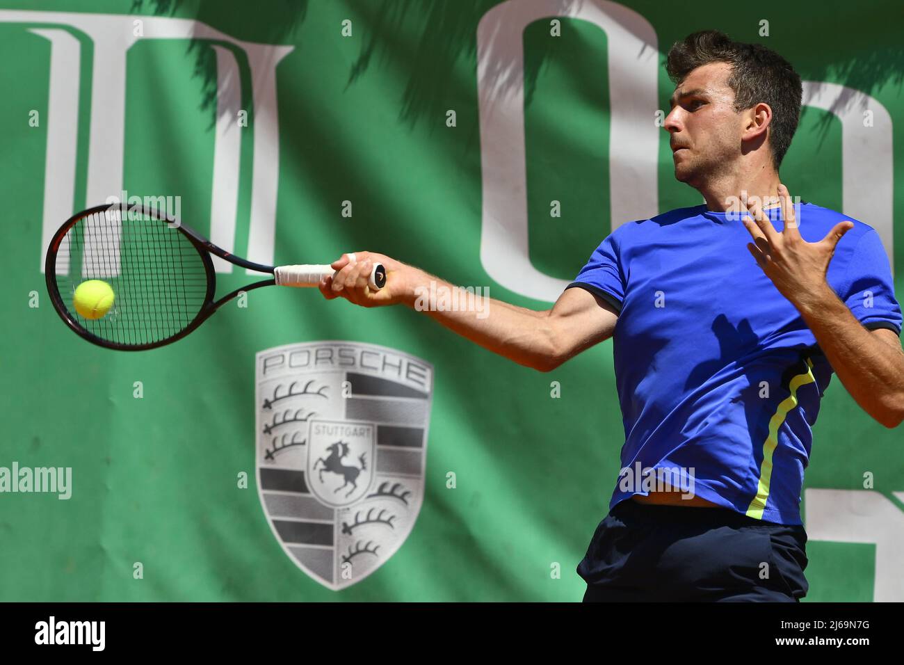 Rome, Italy. 29th Apr, 2022. Ergi Kirkin (TUR) during the quarter-finals at the ATP Challenger Roma Open 2022, tennis tournament on April 29, 2022 at Garden Tennis Club in Rome, Italy Credit: Independent Photo Agency Srl/Alamy Live News Stock Photo