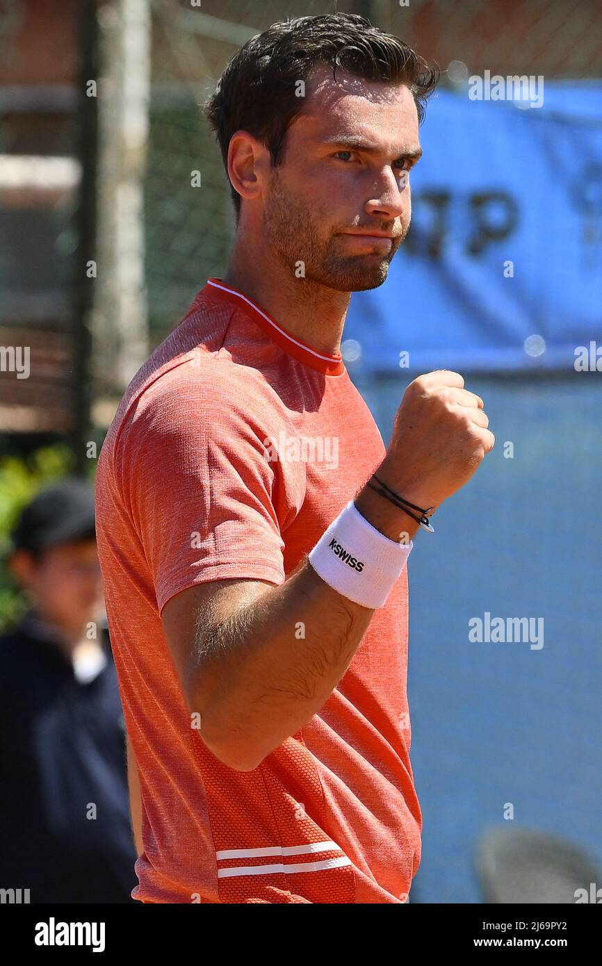 Rome, Italy. 29th Apr, 2022. Quentin Halys (FRA) during the quarter-finals at the ATP Challenger Roma Open 2022, tennis tournament on April 29, 2022 at Garden Tennis Club in Rome, Italy Credit: Independent Photo Agency Srl/Alamy Live News Stock Photo