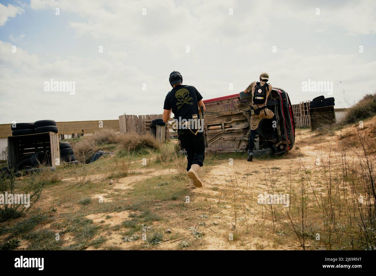 Soldiers carefully advancing position in the middle of an airsoft game