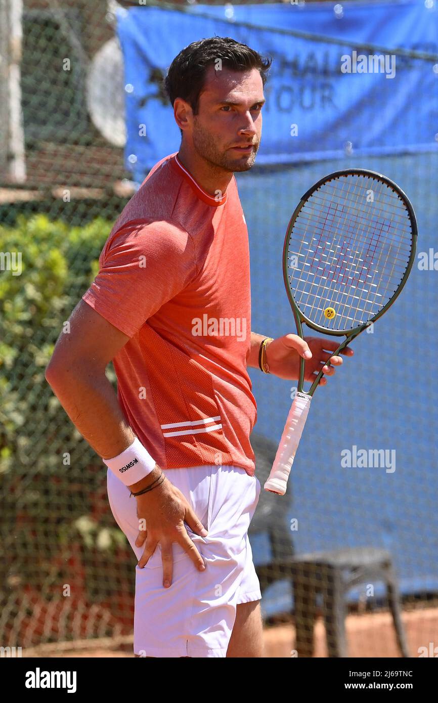Rome, Italy. 29th Apr, 2022. Quentin Halys (FRA) during the quarter-finals  at the ATP Challenger Roma Open 2022, tennis tournament on April 29, 2022  at Garden Tennis Club in Rome, Italy Credit: