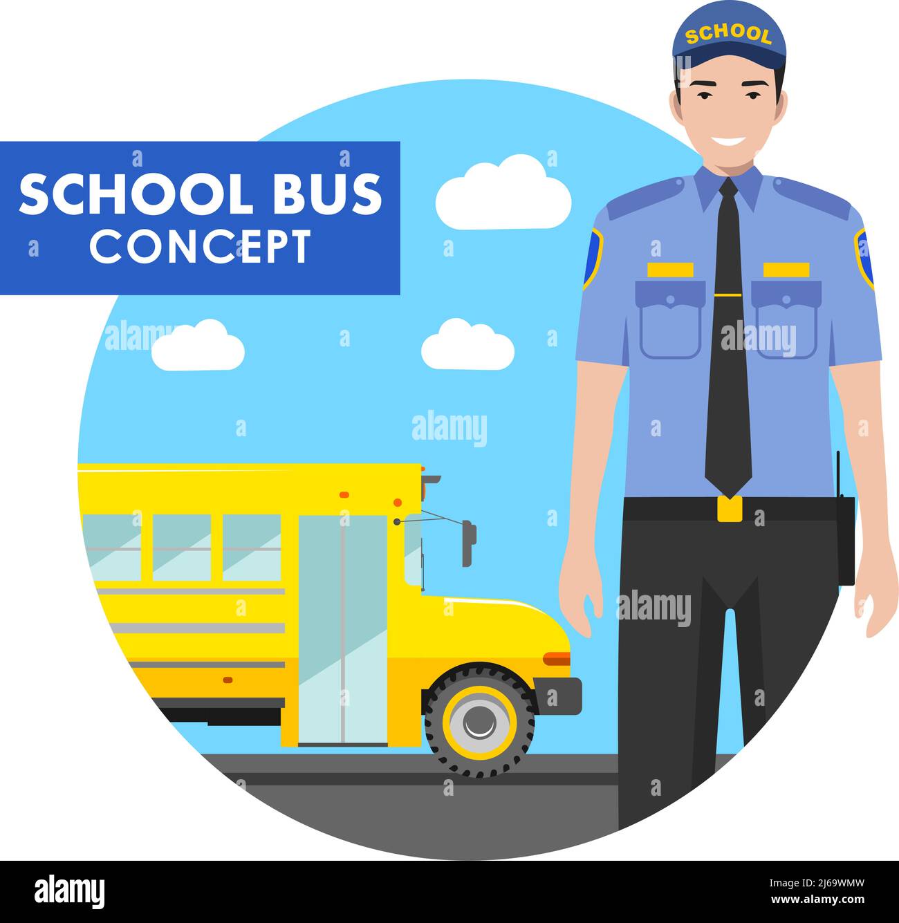 Detailed illustration of driver in uniform on background with classic