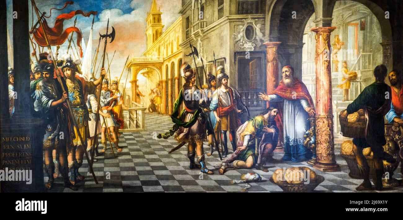 Abraham before Mesquisedek (1720) by Andres Perez (1660 - 1727) Stock Photo