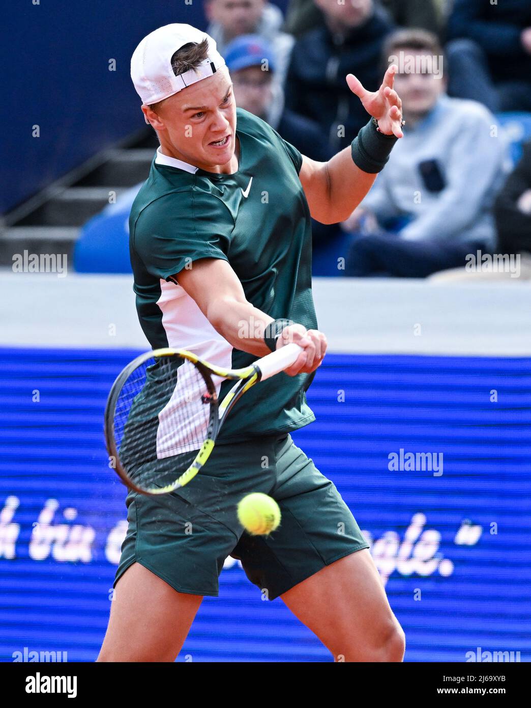 Munich, Germany. 29th Apr, 2022. 29 April 2022, Bavaria, Munich: Tennis: ATP  Tour - Munich, Singles, Men, Quarterfinals. Rune (Denmark) - Ruusuvuori  (Finland). Holger Rune in action. Photo: Sven Hoppe/dpa Credit: dpa