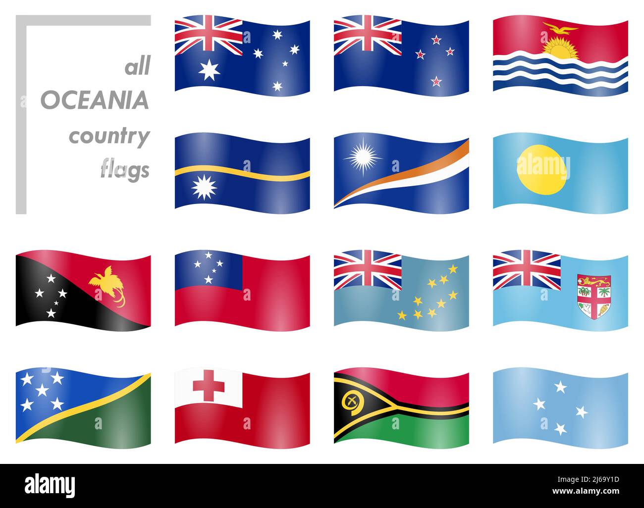 collection of flags from all national countries of Oceania and Australia Stock Vector