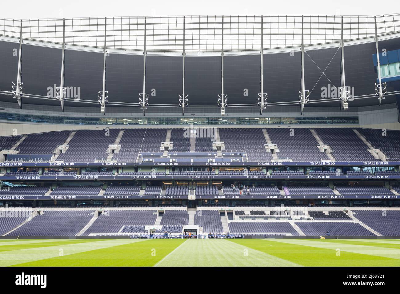 view of the empty pitch and stand of the Tottenham Hotspur football stadium Stock Photo
