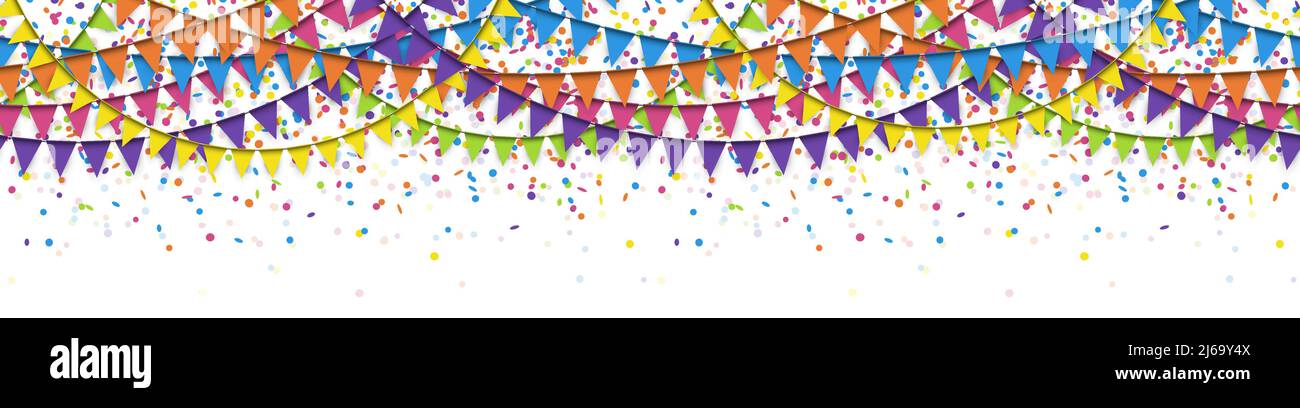 vector illustration of seamless colored confetti and garlands on white background for party or carnival usage Stock Vector