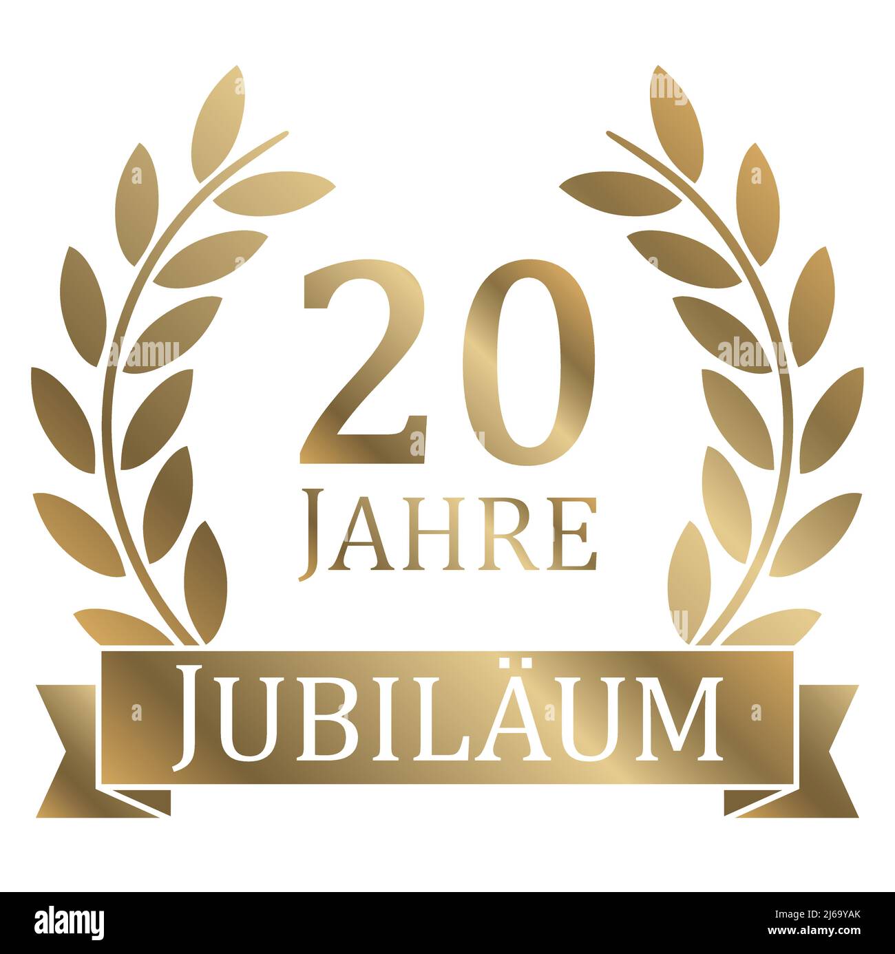 eps vector file with golden laurel wreath on white background for success or firm jubilee with text 20 years (german text) Stock Vector