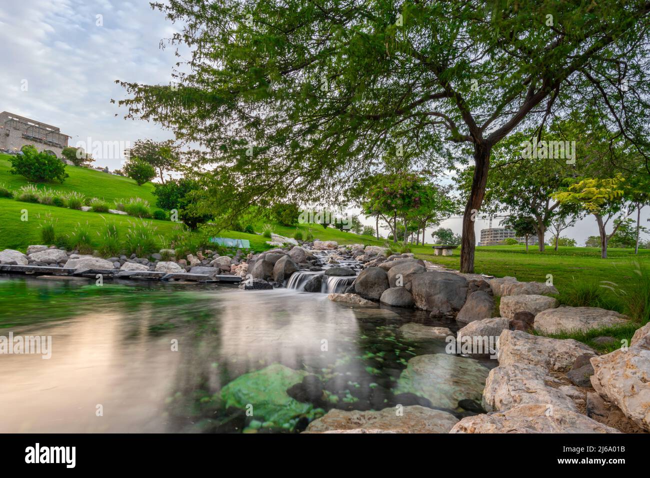 Beautiful and green park in Katara Cultural Village, Katara Lake Hill Stock Photo