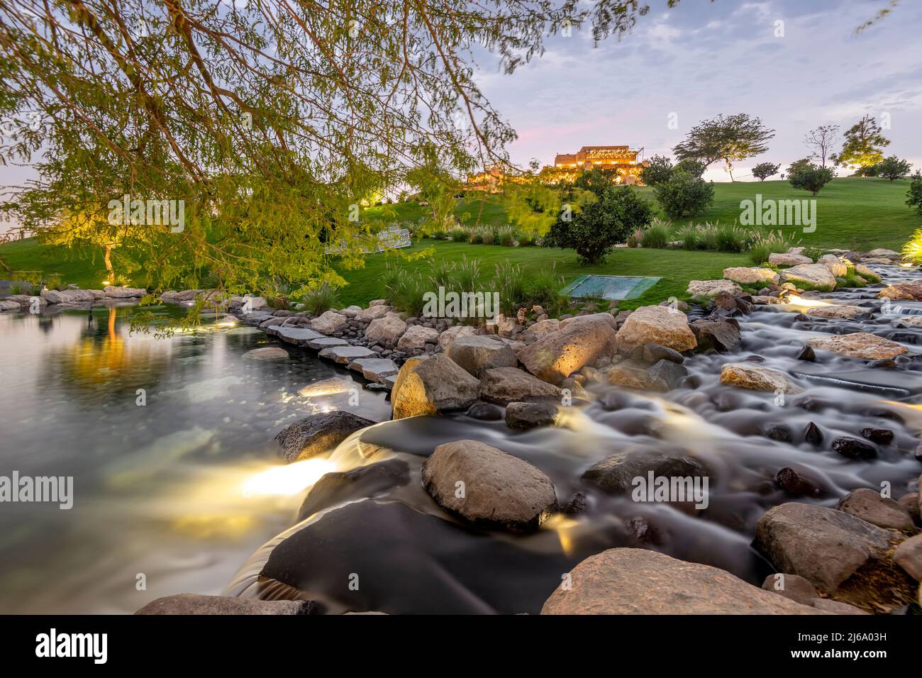 Beautiful and green park in Katara Cultural Village, Katara Lake Hill Stock Photo
