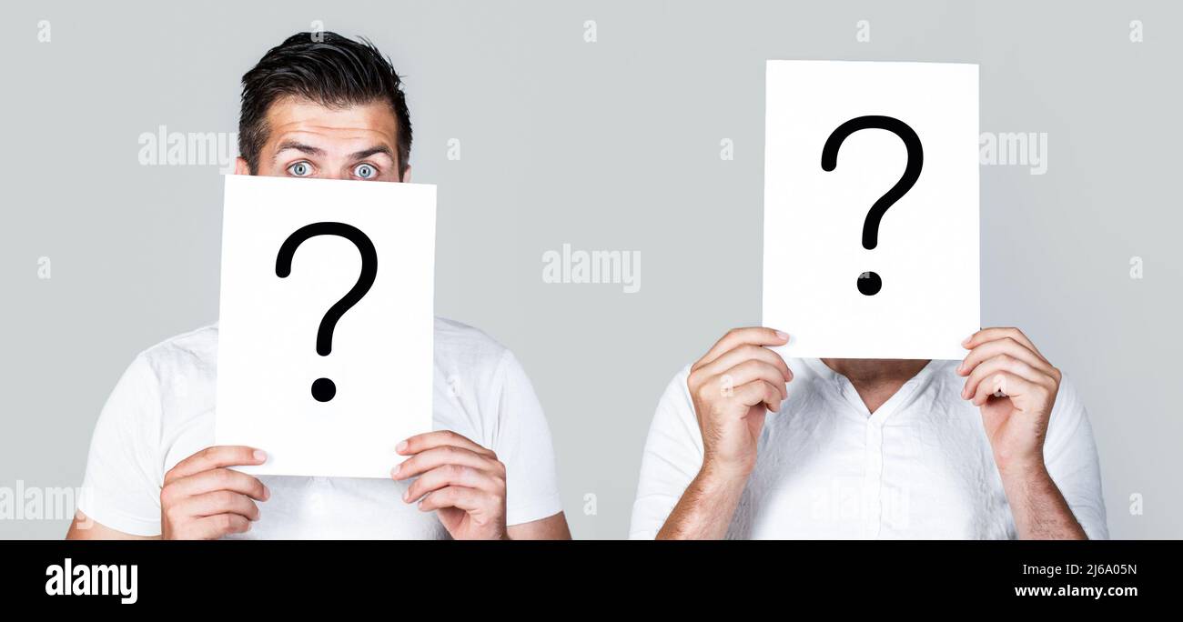 Question mark, symbol. Man with question mark. Anonymous man, peeking ...