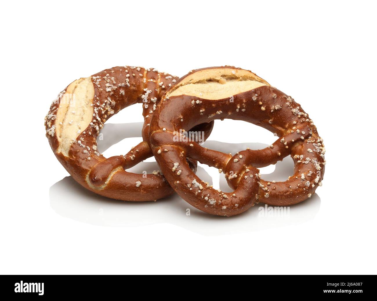 two bretzel bread,kind of German bread, on a white background,studio ...