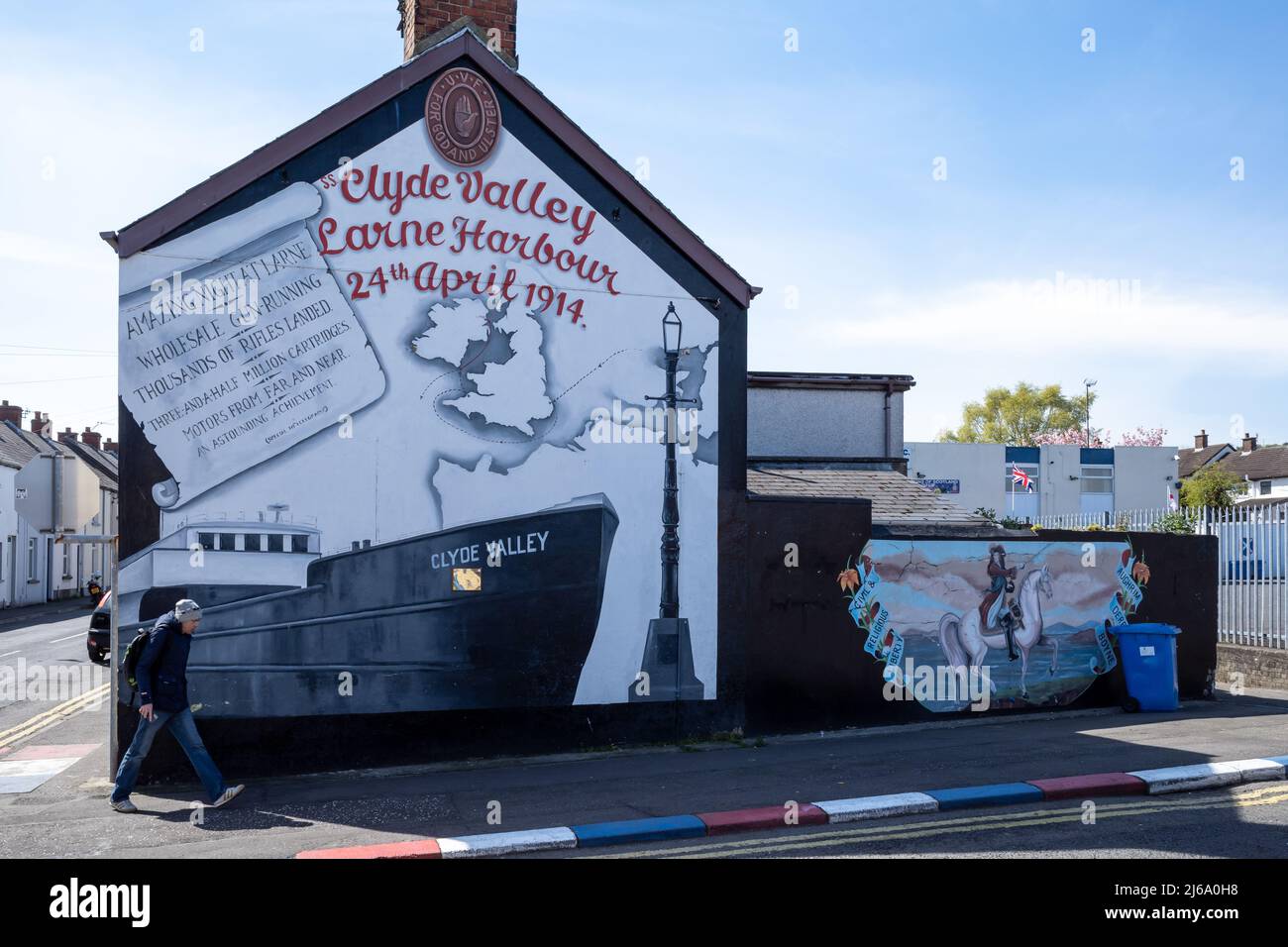Clyde Valley 1914 Loyalist Mural in Larne, Co. Antrim. Stock Photo