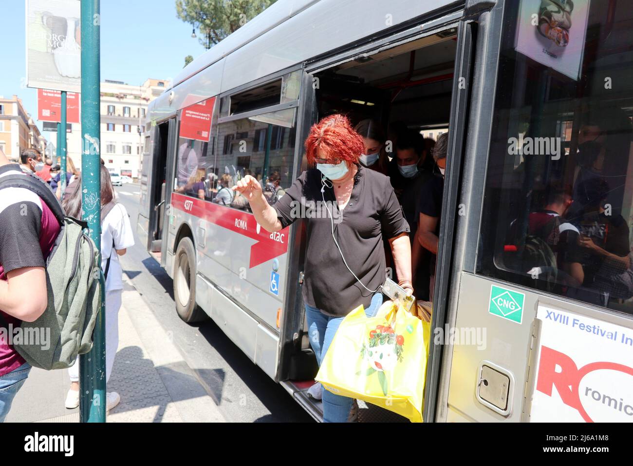 People wearing masks in Rome, Italy, April 29 2022. Italian Health