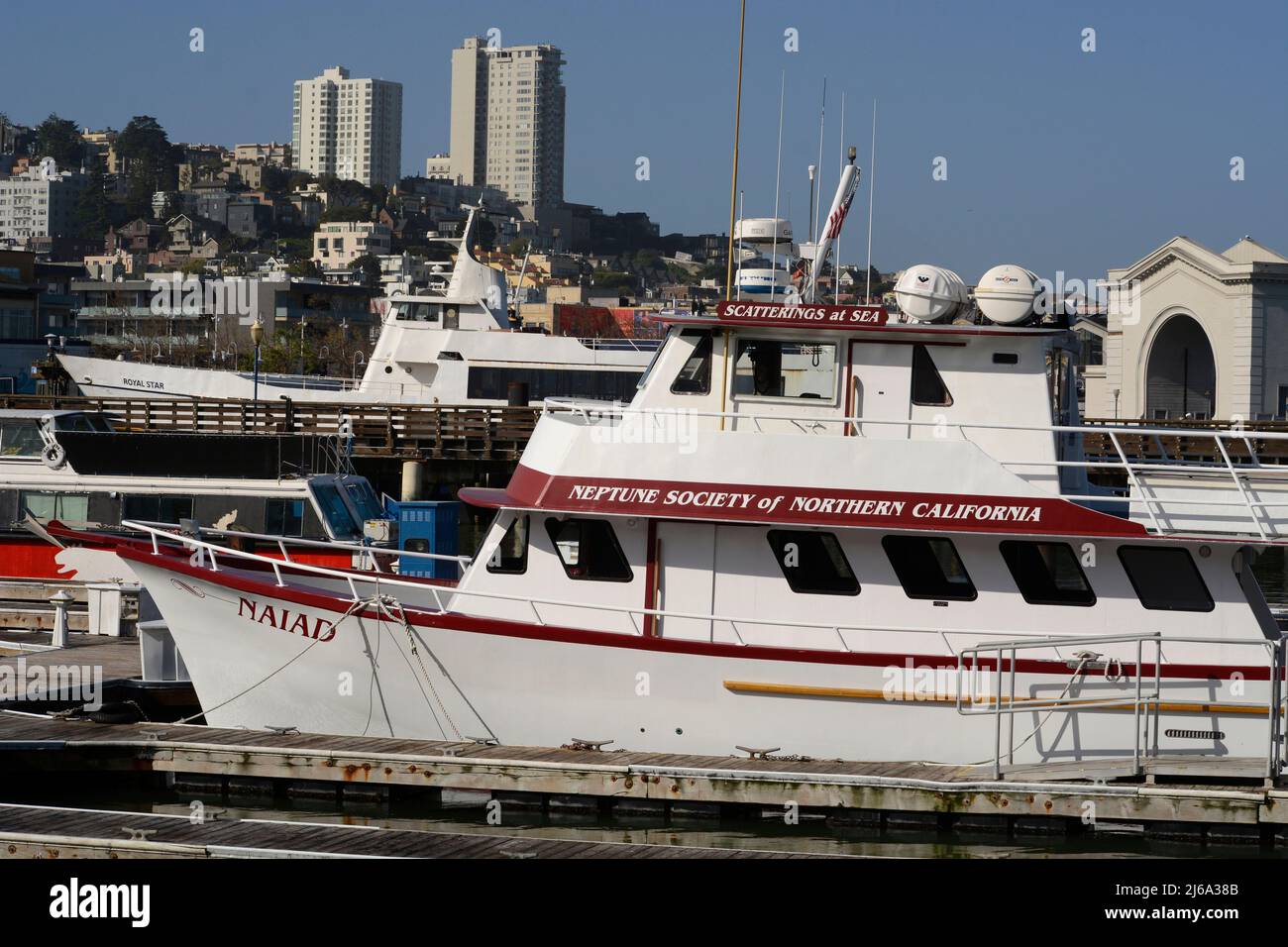 A vessel belonging to the Neptune Society of Northern California docked