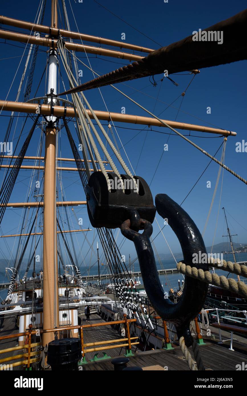 Ropes and riggings on the Balclutha, a squarerigger sailing ship built