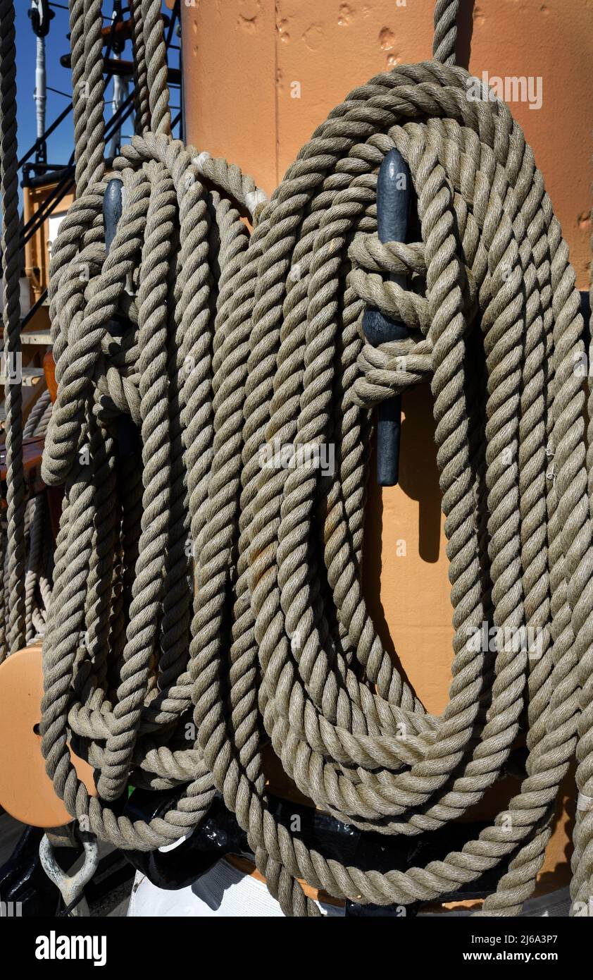 Ropes and riggings on the Balclutha, a squarerigger sailing ship built