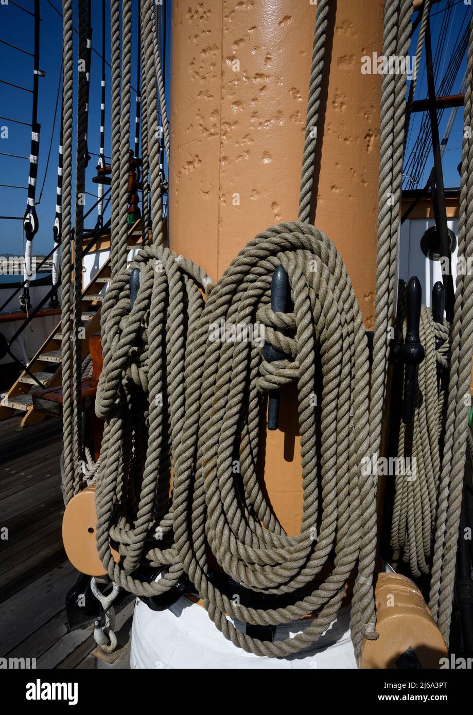Ropes and riggings on the Balclutha, a squarerigger sailing ship built