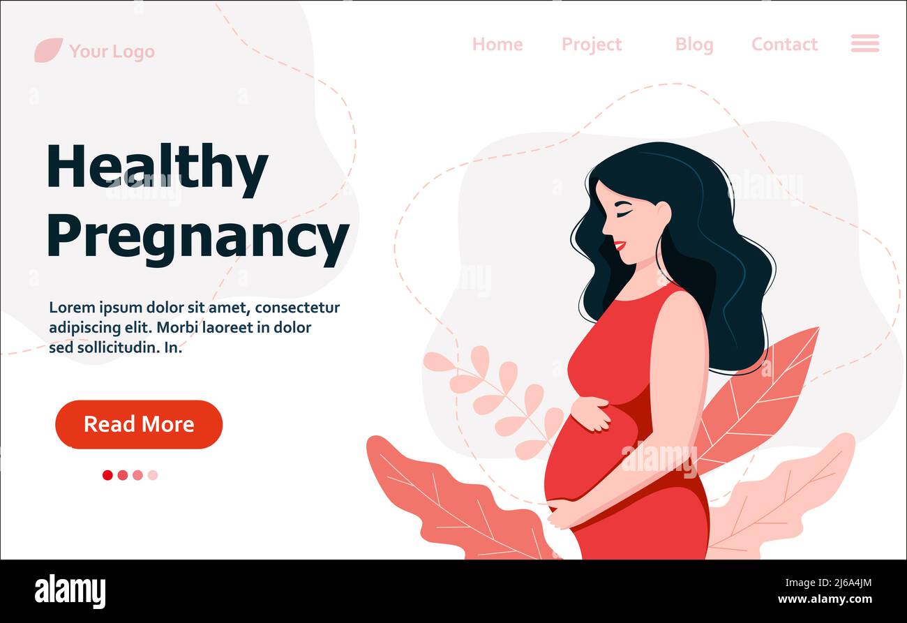 Healthy Pregnancy banner, pregnant woman vector illustration in cartoon