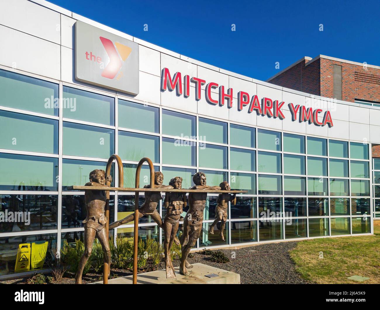 Oklahoma, APR 9 2022 Sunny exterior view of the Mitch Park YMCA Stock