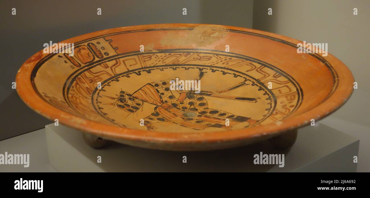 Painted Plate with the Water Lily Jaguar Permanent exhibition Museo de America Madrid  Spain. Stock Photo