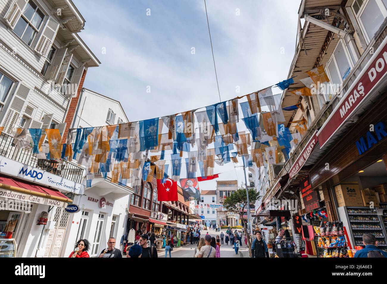 Princes Island, Turkey - April 2022: Streets near the Market square in Buyukada, the biggest island of the Princes' Islands near Istanbul Stock Photo
