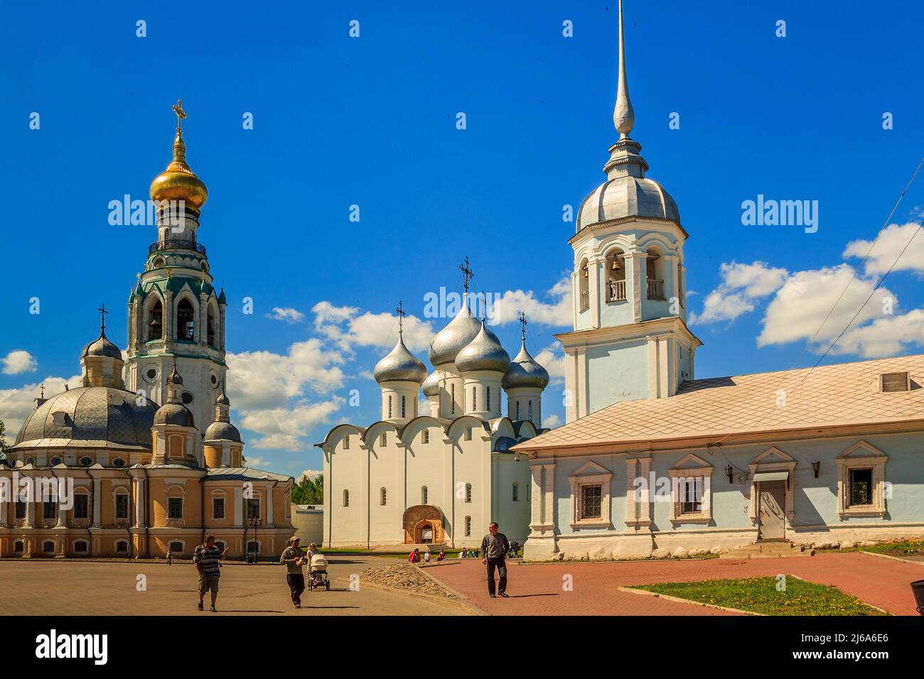 This is a historic city center with the city's main cathedrals and churches: St. Sophia, Resurrection, Alexander Nevsky and the bell tower of the Krem Stock Photo