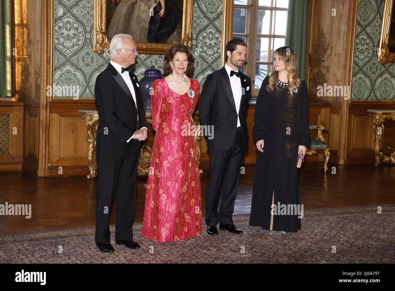 STOCKHOLM 20220429 King Carl Gustaf, Queen Silvia, Prince Carl Philip and Princess Sofia at the Sweden Dinner 2022 at Stockholm palce on Friday  Photo: Christine Olsson / TT kod 10430 Stock Photo