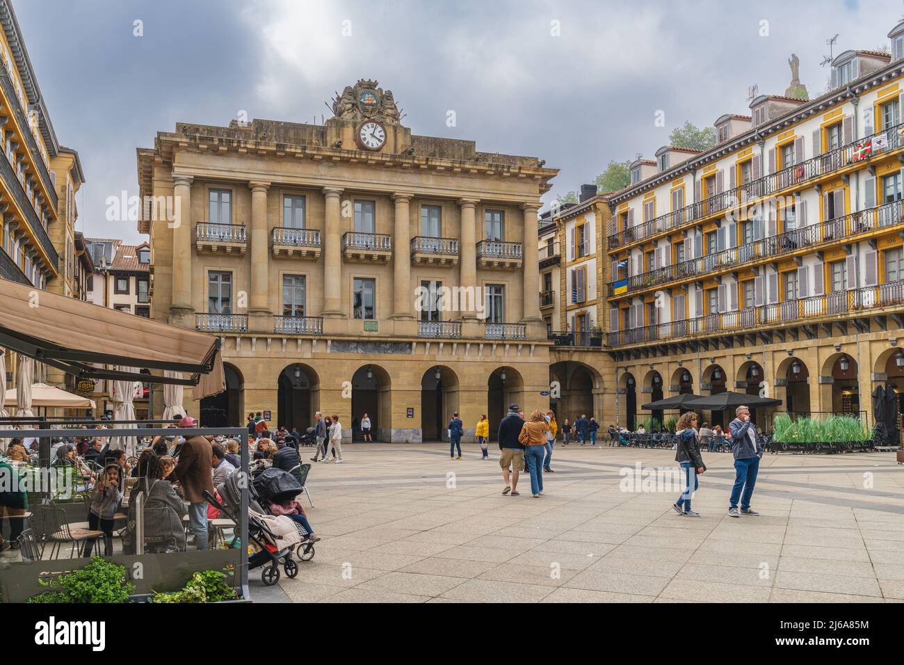 San Sebastian, Spain, April 17, 2022. View of the Plaza de la Constitucion in the city of San Sebastian, Spain Stock Photo