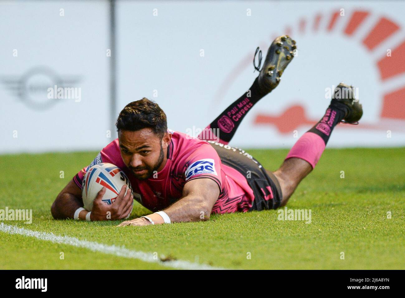 Warrington, UK. 29th Apr, 2022. Warrington, England -29th April 2022 - Bevan French of Wigan Warriors scores a try. Rugby League Betfred Super League Round 10 Warrington Wolves vs Wigan Warriors at Halliwell Jones Stadium, Warrington, UK  Dean Williams Credit: Dean Williams/Alamy Live News Stock Photo
