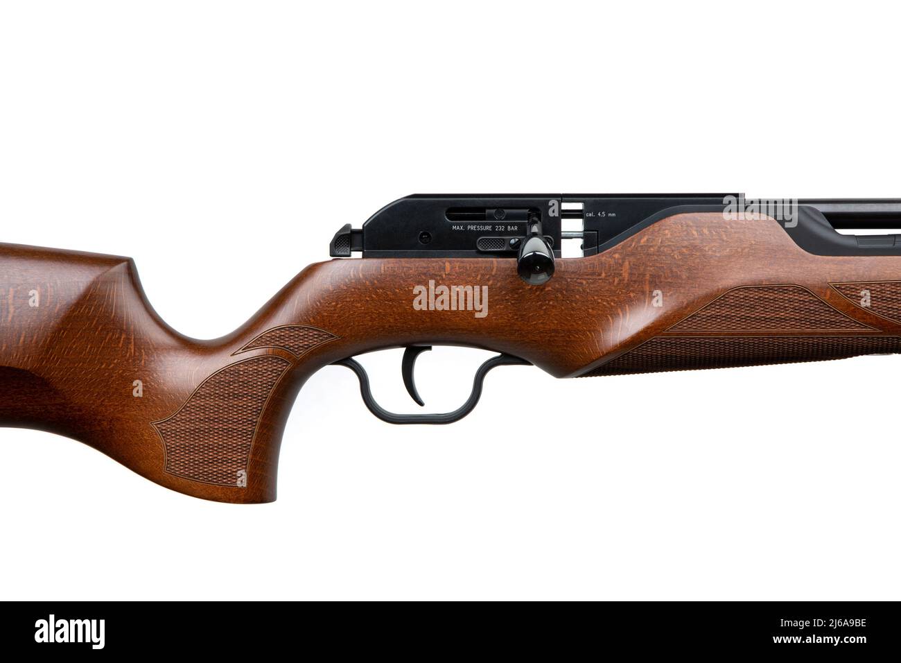 A modern air rifle with a futuristic design. Pneumatic weapons with a