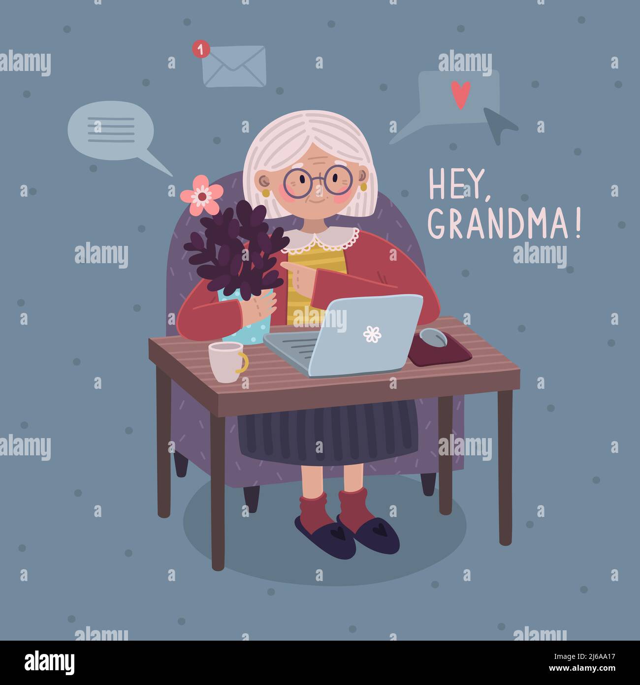 Grandma and leptop Stock Vector