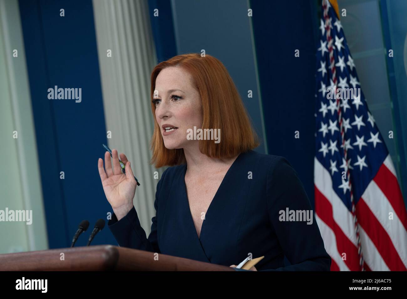 White House Press Secretary Jen Psaki holds a news briefing at the White House in Washington, DC, April 29, 2022. Credit: Chris Kleponis / CNP Stock Photo