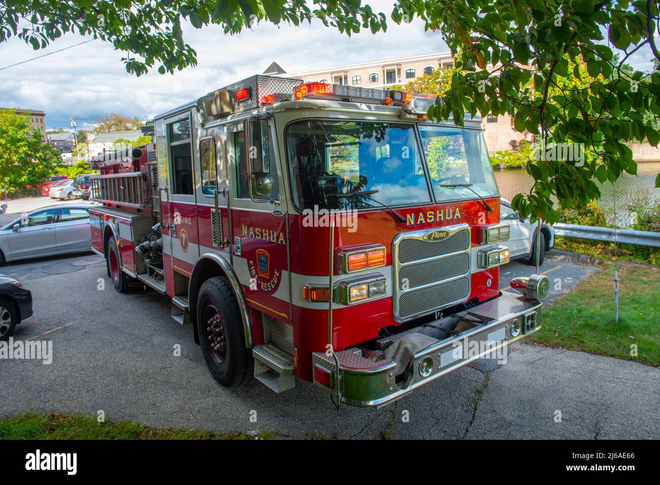 Nashua Fire Department fire truck in historic downtown Nashua, New