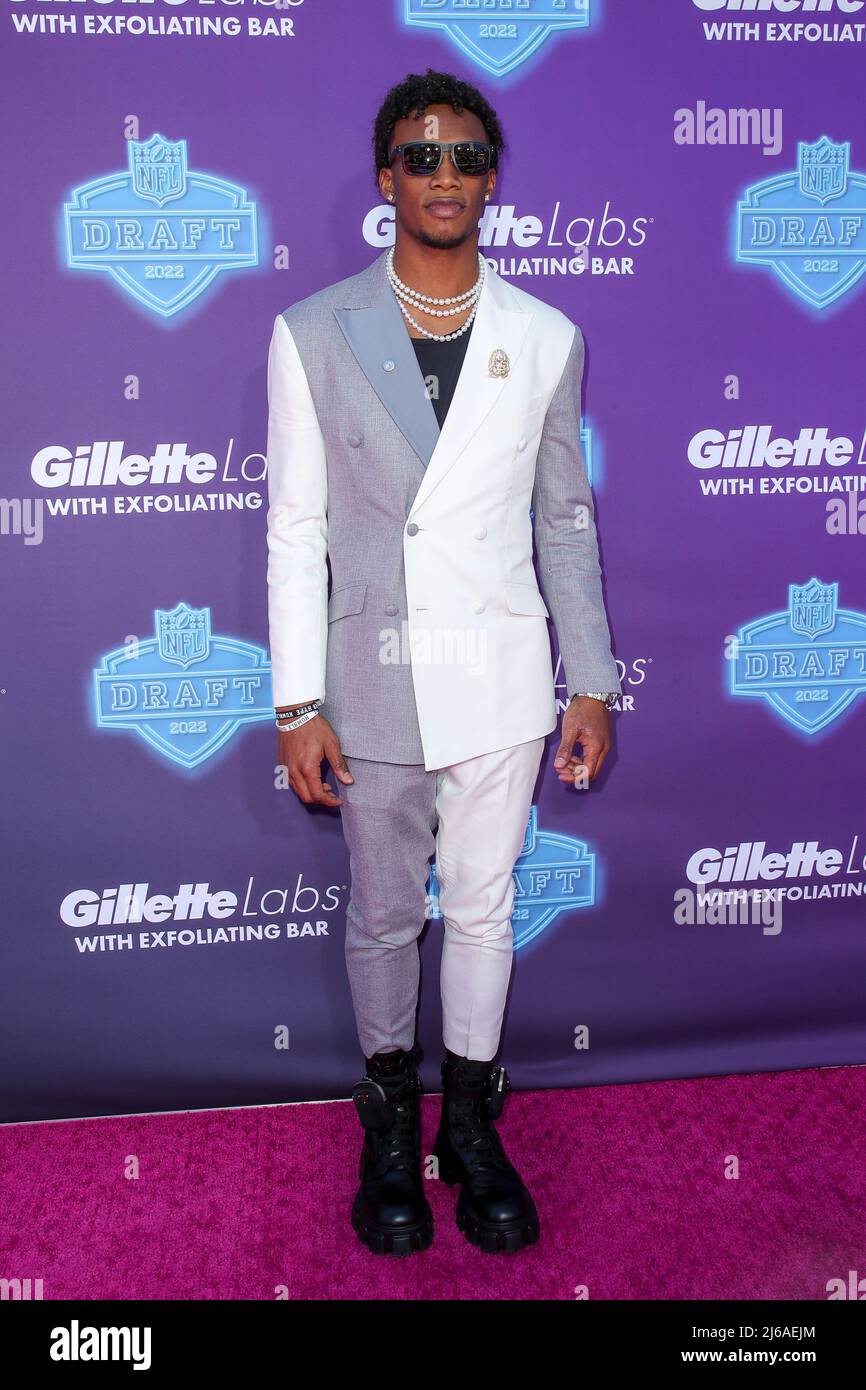 April 28, 2022, Las Vegas, Nevada, USA: GARRETT WILSON, wearing Prada boots and pearls attends the Draft at the Bellagio Hotel & Casino on April 28, 2022 in Las Vegas,