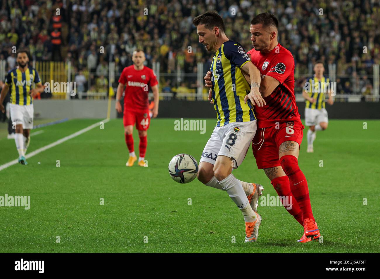 Istanbul, Turkey. 14th Jan, 2022. ISTANBUL, TURKEY - JANUARY 14: Alin Tosca  of Gaziantep FK and Michy Batshuayi of Besiktas JK battle for possession  during the Turkish Super Lig match between Besiktas