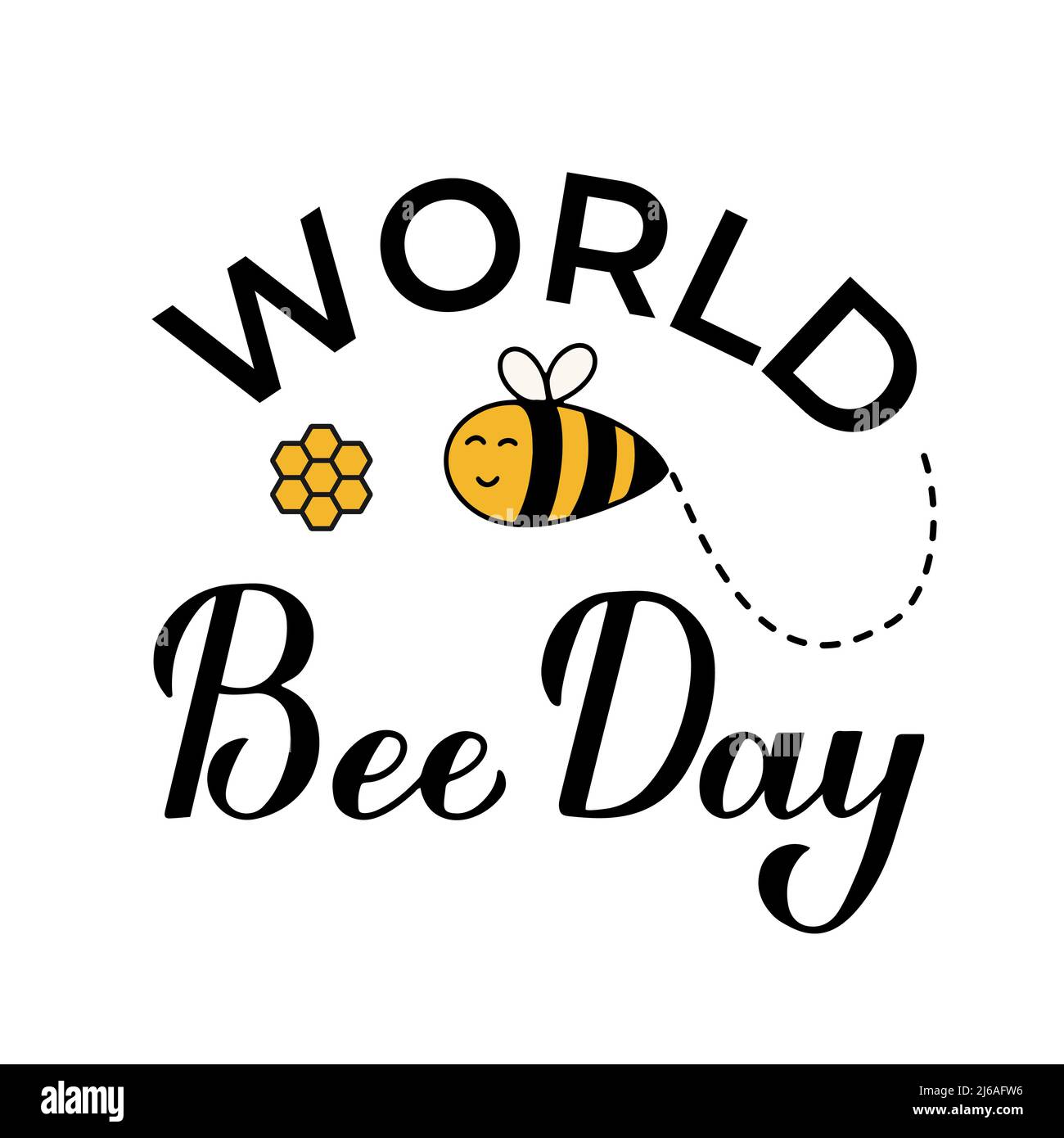World Bee Day calligraphy hand lettering with cute cartoon bee and