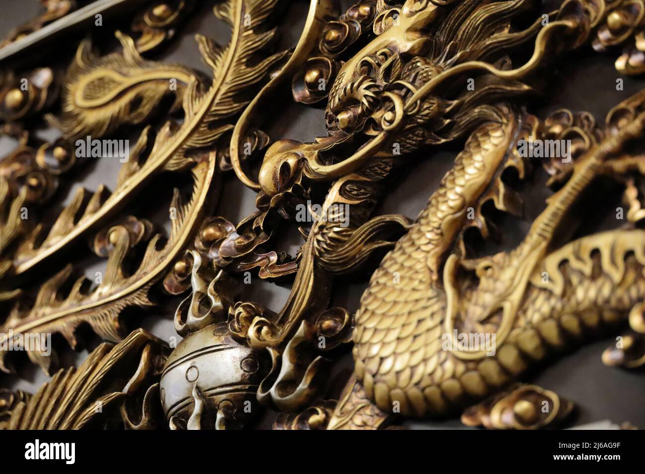 Dragon carvings on the wall decoration Stock Photo