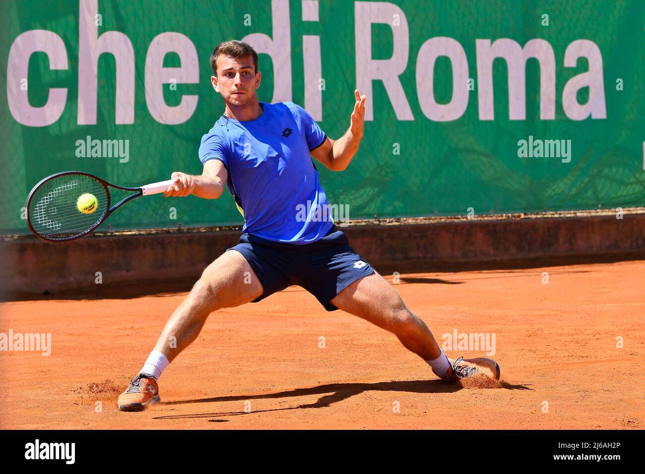 Rome, Italy. 29th Apr, 2022. Ergi Kirkin (TUR) during the quarter-finals at the ATP Challenger Roma Open 2022, tennis tournament on April 29, 2022 at Garden Tennis Club in Rome, Italy (Photo by Domenico Cippitelli/Pacific Press) Credit: Pacific Press Media Production Corp./Alamy Live News Stock Photo