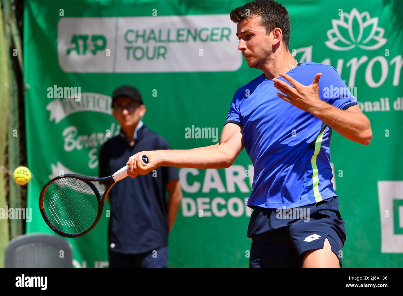 Rome, Italy. 29th Apr, 2022. Ergi Kirkin (TUR) during the quarter-finals at the ATP Challenger Roma Open 2022, tennis tournament on April 29, 2022 at Garden Tennis Club in Rome, Italy (Photo by Domenico Cippitelli/Pacific Press) Credit: Pacific Press Media Production Corp./Alamy Live News Stock Photo