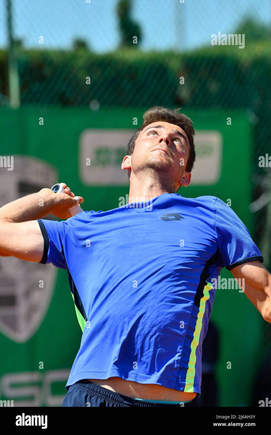 Rome, Italy. 29th Apr, 2022. Ergi Kirkin (TUR) during the quarter-finals at the ATP Challenger Roma Open 2022, tennis tournament on April 29, 2022 at Garden Tennis Club in Rome, Italy (Photo by Domenico Cippitelli/Pacific Press) Credit: Pacific Press Media Production Corp./Alamy Live News Stock Photo