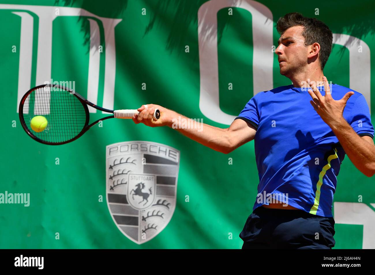 Rome, Italy. 29th Apr, 2022. Ergi Kirkin (TUR) during the quarter-finals at the ATP Challenger Roma Open 2022, tennis tournament on April 29, 2022 at Garden Tennis Club in Rome, Italy (Photo by Domenico Cippitelli/Pacific Press) Credit: Pacific Press Media Production Corp./Alamy Live News Stock Photo