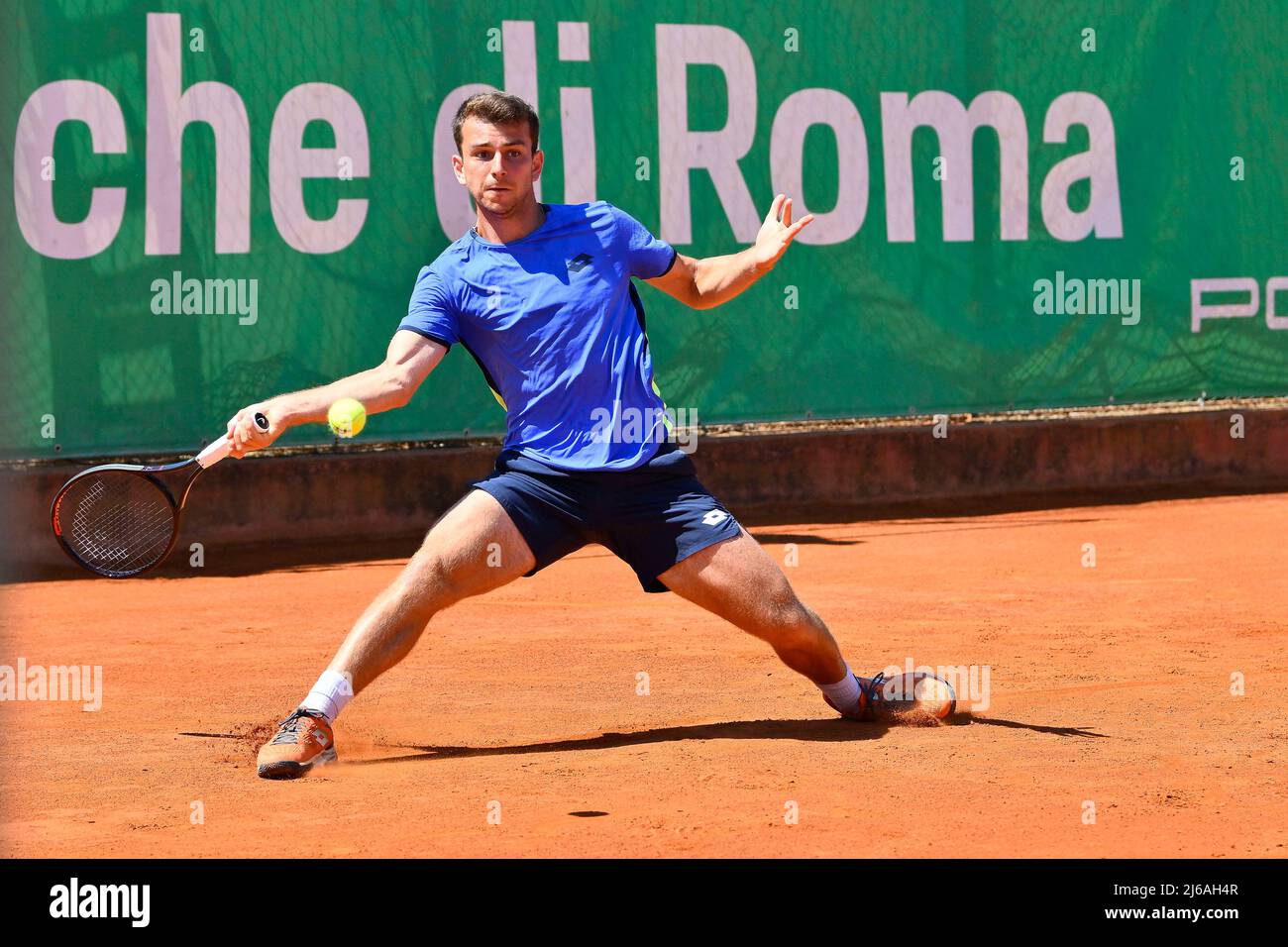 Rome, Italy. 29th Apr, 2022. Ergi Kirkin (TUR) during the quarter-finals at the ATP Challenger Roma Open 2022, tennis tournament on April 29, 2022 at Garden Tennis Club in Rome, Italy (Photo by Domenico Cippitelli/Pacific Press) Credit: Pacific Press Media Production Corp./Alamy Live News Stock Photo