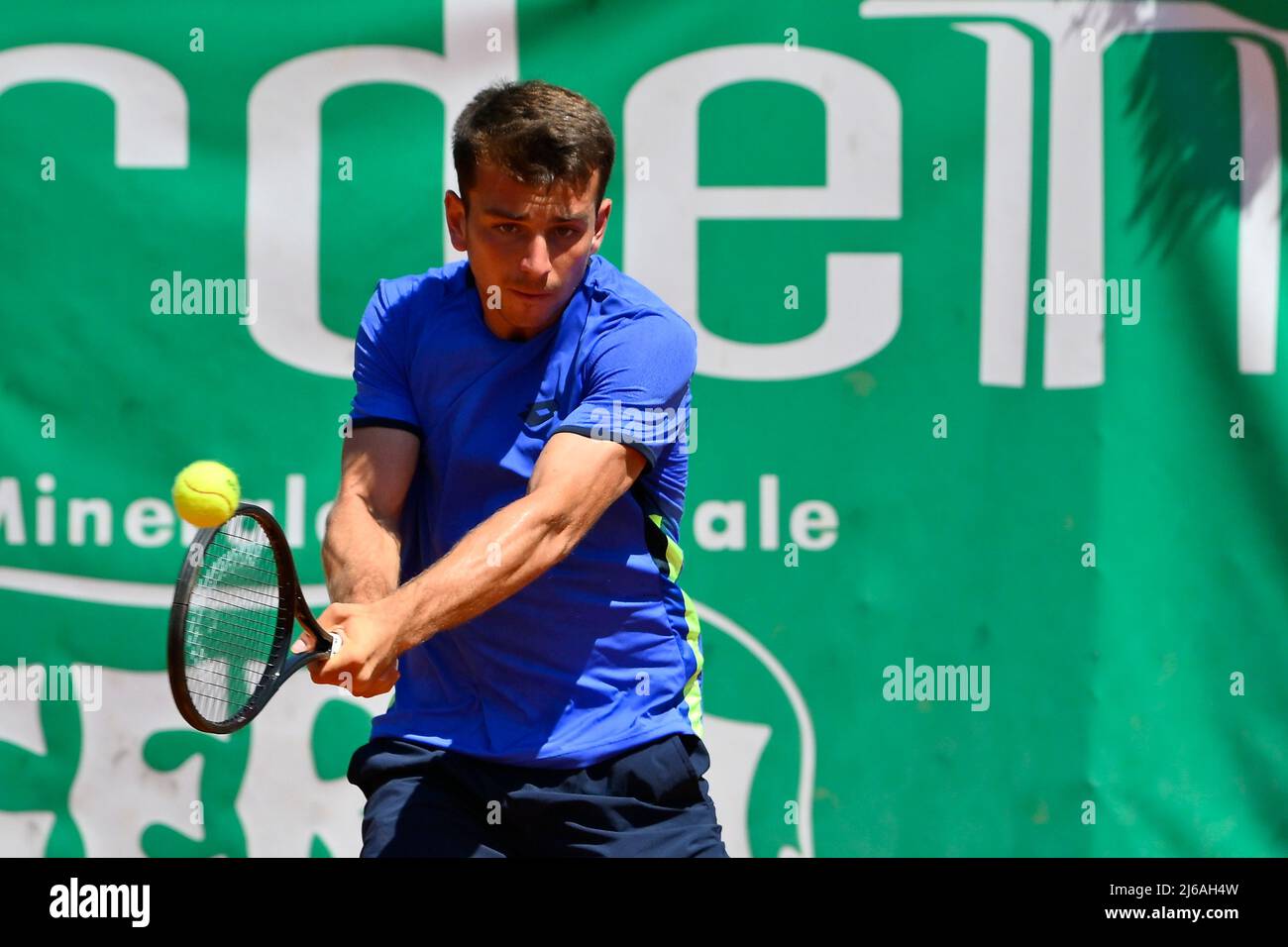 Rome, Italy. 29th Apr, 2022. Ergi Kirkin (TUR) during the quarter-finals at the ATP Challenger Roma Open 2022, tennis tournament on April 29, 2022 at Garden Tennis Club in Rome, Italy (Photo by Domenico Cippitelli/Pacific Press) Credit: Pacific Press Media Production Corp./Alamy Live News Stock Photo