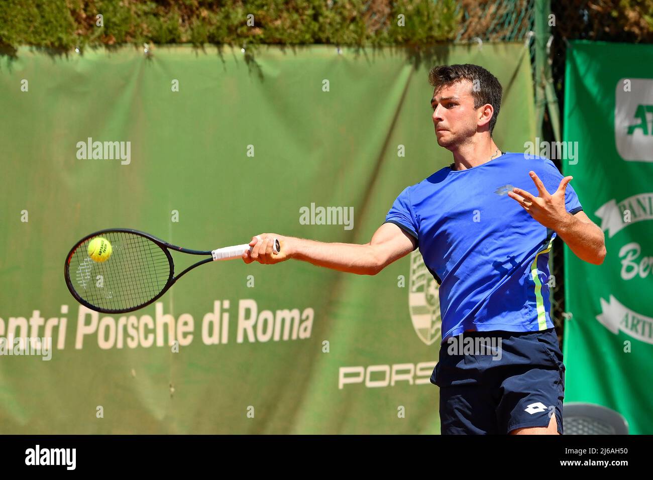 Rome, Italy. 29th Apr, 2022. Ergi Kirkin (TUR) during the quarter-finals at the ATP Challenger Roma Open 2022, tennis tournament on April 29, 2022 at Garden Tennis Club in Rome, Italy (Photo by Domenico Cippitelli/Pacific Press) Credit: Pacific Press Media Production Corp./Alamy Live News Stock Photo