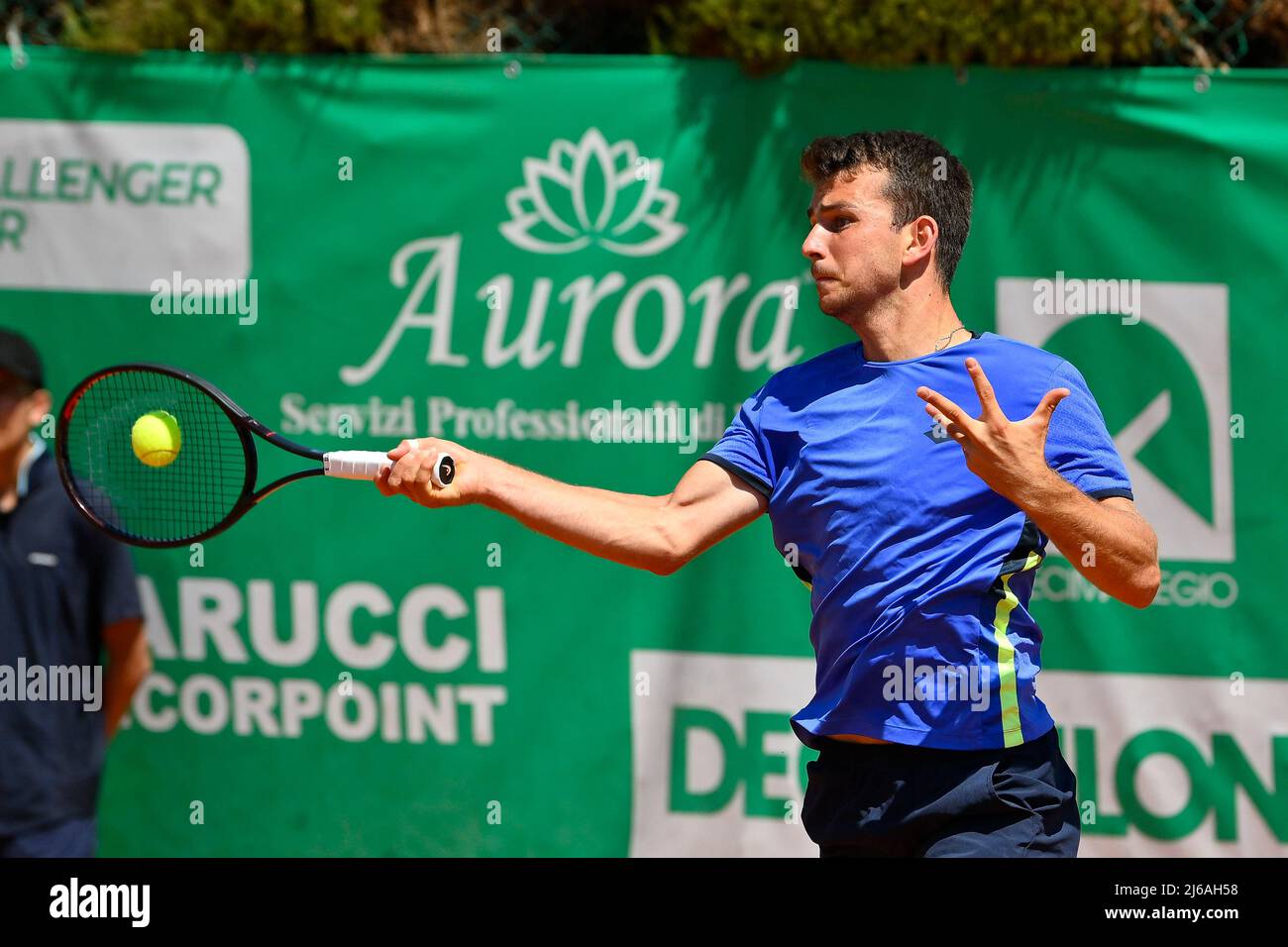 Rome, Italy. 29th Apr, 2022. Ergi Kirkin (TUR) during the quarter-finals at the ATP Challenger Roma Open 2022, tennis tournament on April 29, 2022 at Garden Tennis Club in Rome, Italy (Photo by Domenico Cippitelli/Pacific Press) Credit: Pacific Press Media Production Corp./Alamy Live News Stock Photo