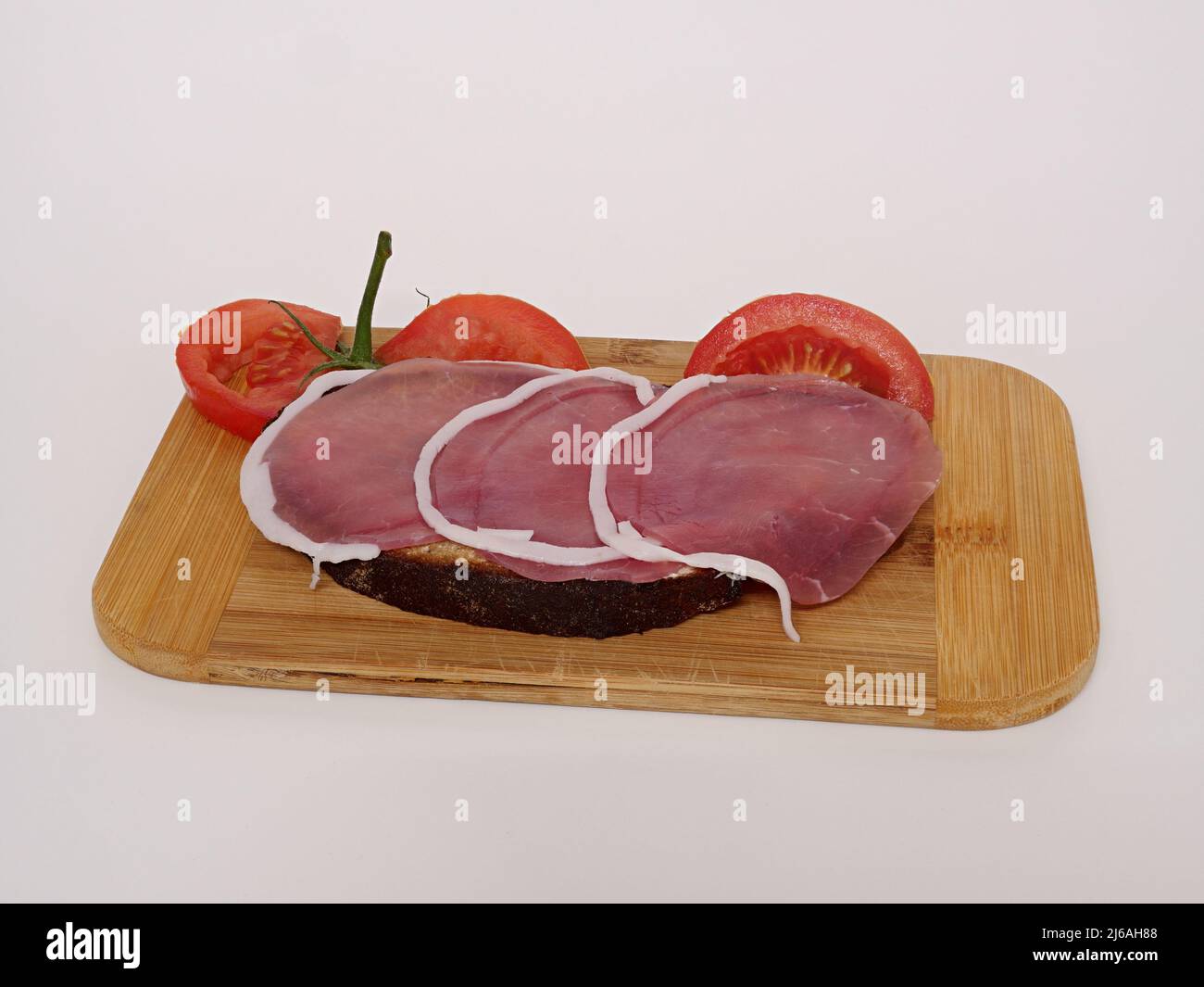 Ham sandwich, salmon ham, on a breakfast board Stock Photo