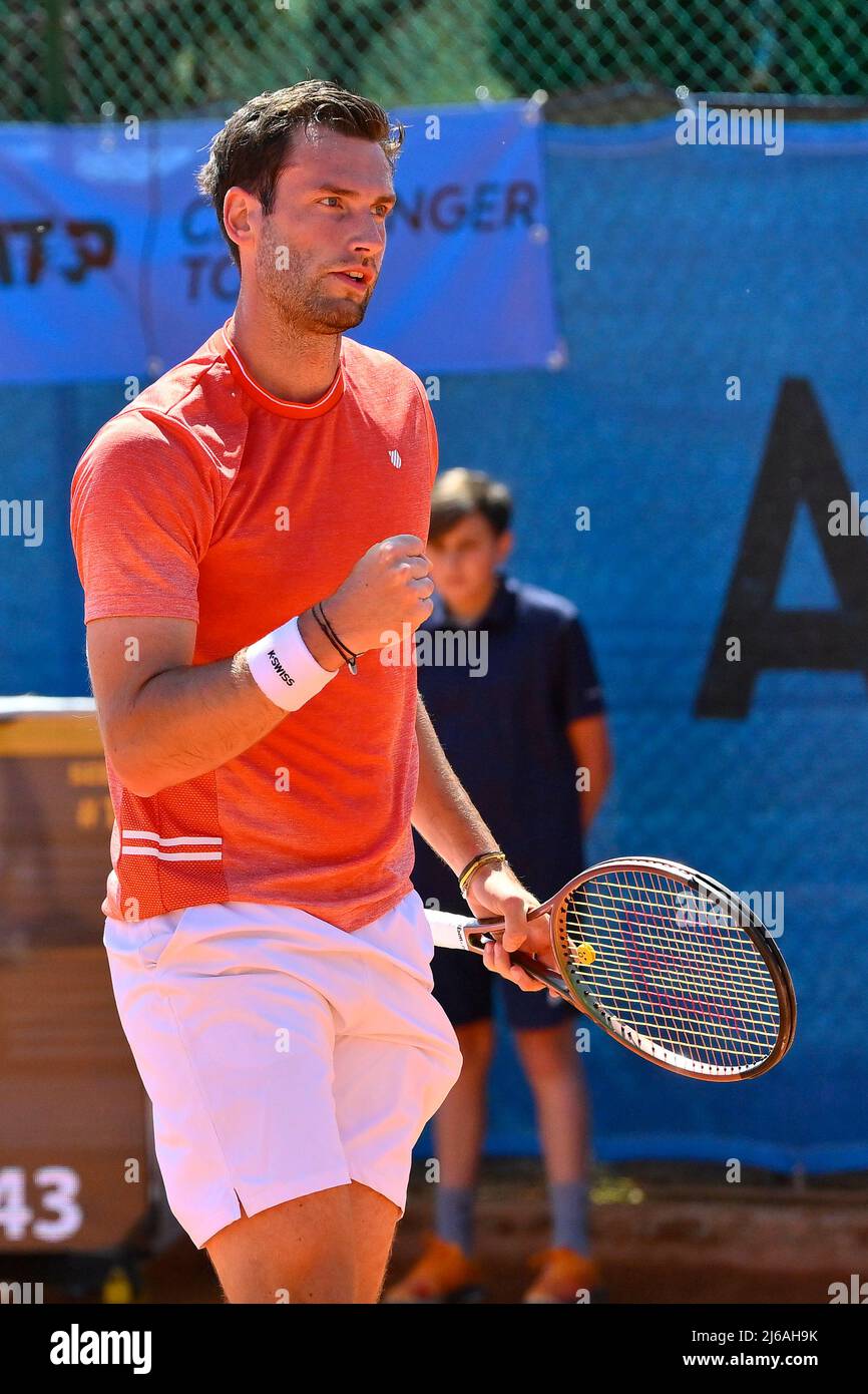 Rome, Italy. 29th Apr, 2022. Quentin Halys (FRA) during the quarter-finals at the ATP Challenger Roma Open 2022, tennis tournament on April 29, 2022 at Garden Tennis Club in Rome, Italy (Photo by Domenico Cippitelli/Pacific Press) Credit: Pacific Press Media Production Corp./Alamy Live News Stock Photo