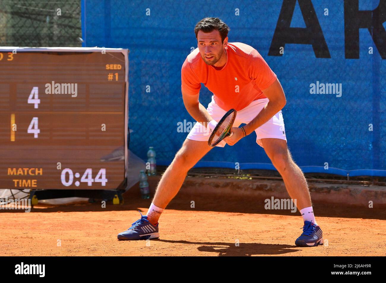 Rome, Italy. 29th Apr, 2022. Quentin Halys (FRA) during the quarter-finals at the ATP Challenger Roma Open 2022, tennis tournament on April 29, 2022 at Garden Tennis Club in Rome, Italy (Photo by Domenico Cippitelli/Pacific Press) Credit: Pacific Press Media Production Corp./Alamy Live News Stock Photo
