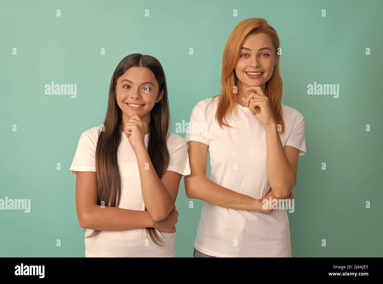 friendship. happy childhood. express emotions. pondering mother and daughter. Stock Photo